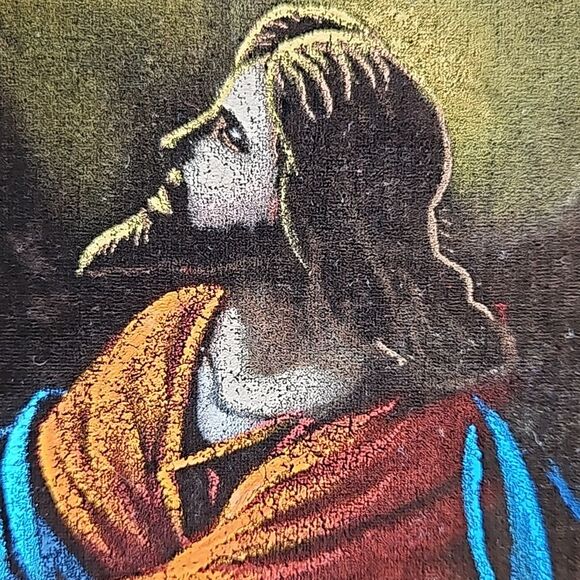 Gorgeous Vintage Hand Painted Velvet Jesus  17.25" x 12.25" - Picture 8 of 12